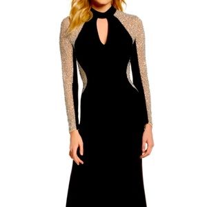 Women's Black Beaded Choker Neck Gown